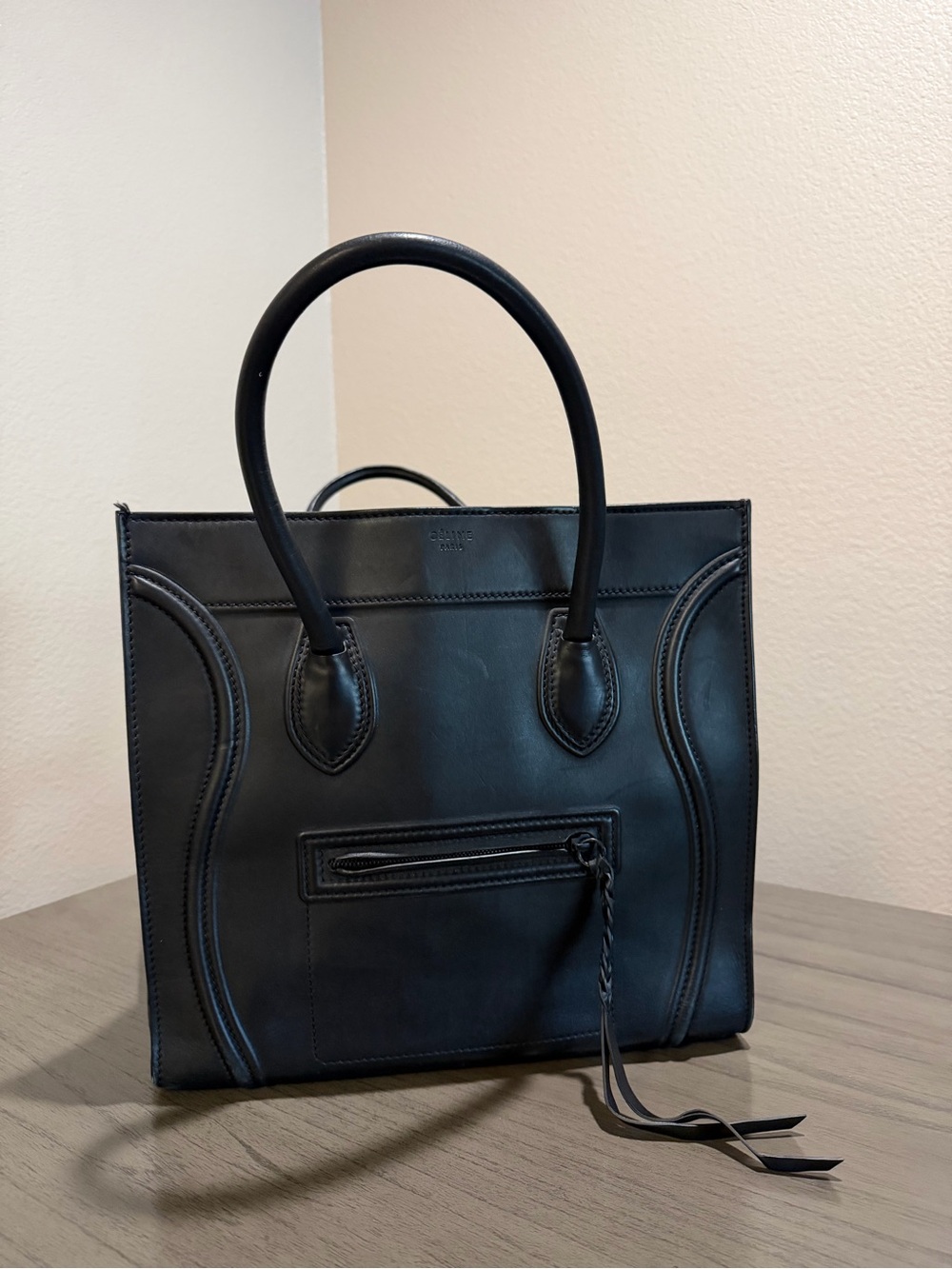 Celine Phantom Black Leather Luggage Bag